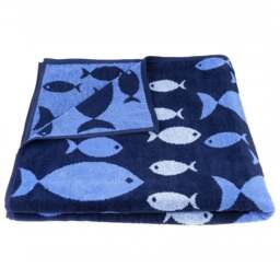 Eco Tex Recycled Cotton Blue Fish Beach Towel - Size: 180 x 95cm - Wilko - thumbnail 1