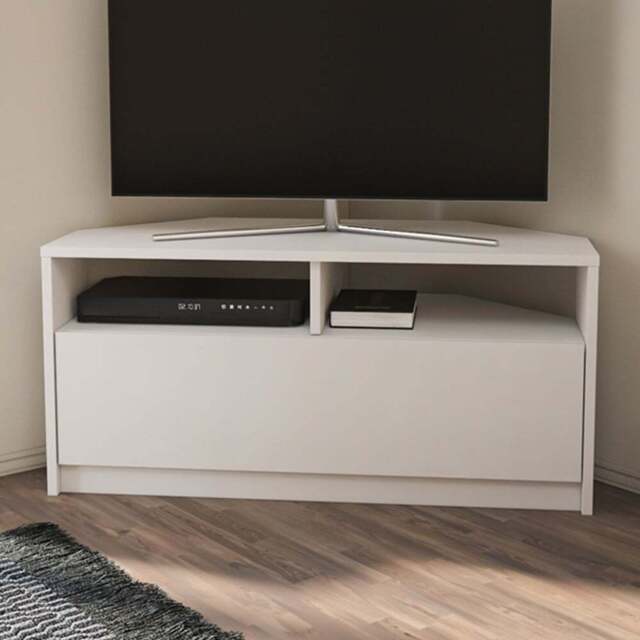 Decorotika Comero Single Door 2 Shelf White Corner TV Unit - Size: 47 x 100 x 45cm - Wilko - image 1