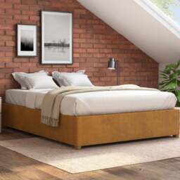 Aspire Furniture Super King Size Ochre Plush Platform Ottoman Bed - Orange - Aspire Beds - Wilko