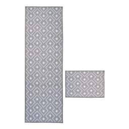 Homemaker Relay Grey Geometric Mat and Runner Set 57 x 30cm and 57 x 180cm - Size: 57 x 40cm + 57 x 180cm - Wilko