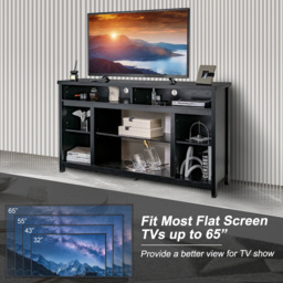 Costway Black TV Unit with Adjustable Shelves - Size: 164 x 49 x 17cm - Wilko - thumbnail 6