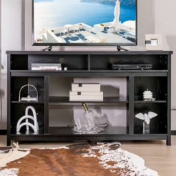 Costway Black TV Unit with Adjustable Shelves - Size: 164 x 49 x 17cm - Wilko - thumbnail 1