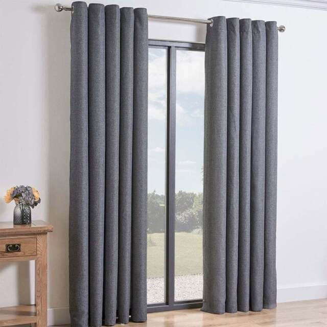 My Home Taylor Charcoal Blackout Eyelet Curtains 168 x 183cm - Size: W 168 x D 183cm - Wilko - image 1