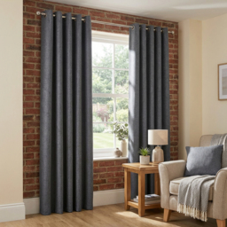 My Home Taylor Charcoal Blackout Eyelet Curtains 168 x 183cm - Size: W 168 x D 183cm - Wilko - thumbnail 6