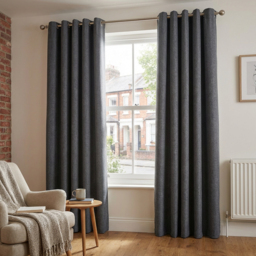 My Home Taylor Charcoal Blackout Eyelet Curtains 168 x 183cm - Size: W 168 x D 183cm - Wilko - thumbnail 3