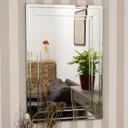 Langley Modern Double Edge Bevelled All Glass Mirror 90 x 60cm - Black - MirrorOutlet - Wilko - thumbnail 3