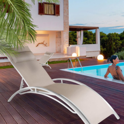 tectake Set of 2 Beige 5 Step Backrest Sun Lounger with Head Cushion - Size: 1 Seater - Cream - Wilko - thumbnail 1