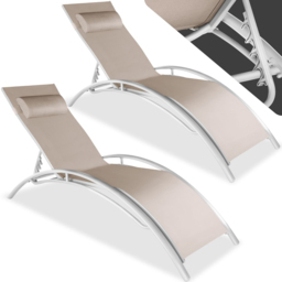 tectake Set of 2 Beige 5 Step Backrest Sun Lounger with Head Cushion - Size: 1 Seater - Cream - Wilko - thumbnail 3