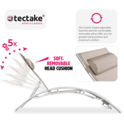 tectake Set of 2 Beige 5 Step Backrest Sun Lounger with Head Cushion - Size: 1 Seater - Cream - Wilko - thumbnail 5