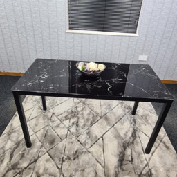 Portland 6 Seater Velvet Tufted Marble Effect Tabletop Dining Set Black - Wilko - thumbnail 4