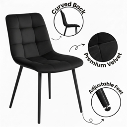 Portland 6 Seater Velvet Tufted Marble Effect Tabletop Dining Set Black - Wilko - thumbnail 5