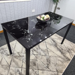 Portland 6 Seater Velvet Tufted Marble Effect Tabletop Dining Set Black - Wilko - thumbnail 3