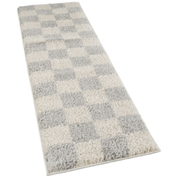 Desire Rugs Chester Grey Shaggy Checkered Rug 60 x 220cm - Size: 220 x 60 x 3cm - Wilko - thumbnail 1