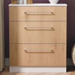 Crowndale Worcester 3 Drawer Slatt Effect and White Deep Chest of Drawers Ready Assembled - Slatt Effect & White - Wilko - thumbnail 1