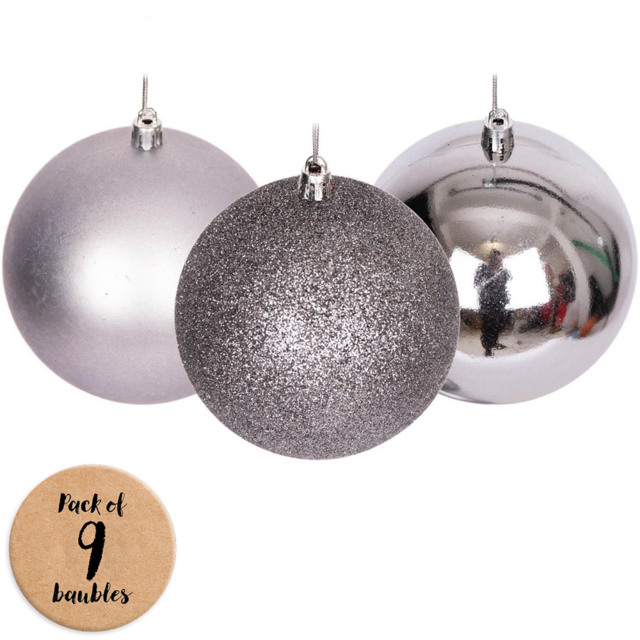 Shatchi 5cm Mid Grey Luxury Bauble 9 Pack - Wilko - image 1