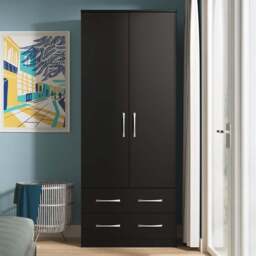 Crowndale Avon 2 Door 2 Drawer Matt Black Wardrobe Ready Assembled - Black Matt - Wilko - thumbnail 1