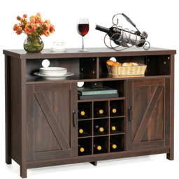 Costway 2 Door 2 Shelf Dark Brown Buffet Storage Cabinet with Detachable Wine Rack - Size: 115 x 40 x 80.5cm - Wilko - thumbnail 3