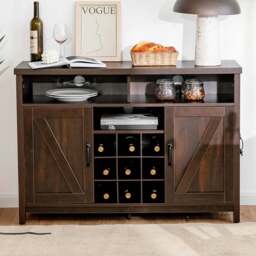 Costway 2 Door 2 Shelf Dark Brown Buffet Storage Cabinet with Detachable Wine Rack - Size: 115 x 40 x 80.5cm - Wilko