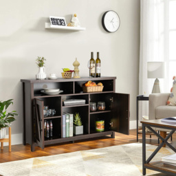 Costway 2 Door 2 Shelf Dark Brown Buffet Storage Cabinet with Detachable Wine Rack - Size: 115 x 40 x 80.5cm - Wilko - thumbnail 4
