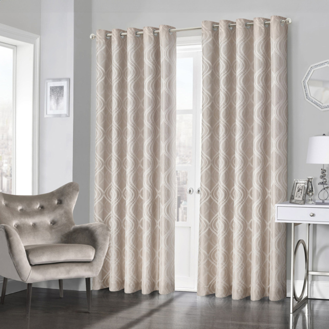 Intimates Clarissa Beige Ringtop Curtains 117 x 137cm - Size: W 117 x D 137cm - Cream - Wilko - image 1