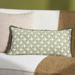Hoem Alexa Olive Geometric Cushion - Size: 60 x 30cm - Green - Wilko - thumbnail 3