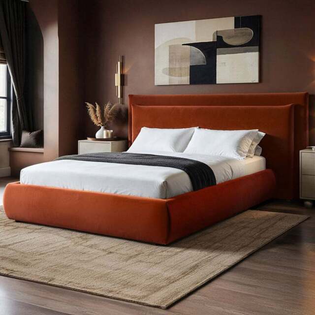 SOLACE+CO Sigrid Double Burnt Orange Velvet Ottoman Bed - Wilko - image 1