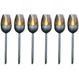 Garden Mile 6 Pack Flame Effect Solar LED Light - Size: 30 x 15 x 15cm - Silver - Wilko