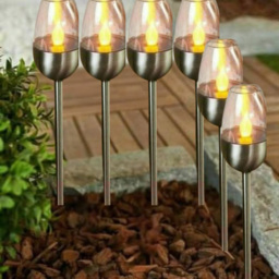 Garden Mile 6 Pack Flame Effect Solar LED Light - Size: 30 x 15 x 15cm - Silver - Wilko - thumbnail 3