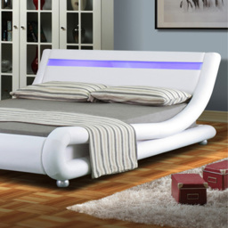 Brooklyn Italian Designer King Size White Faux Leather LED Bed Frame - Wilko - thumbnail 3