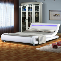 Brooklyn Italian Designer King Size White Faux Leather LED Bed Frame - Wilko - thumbnail 1