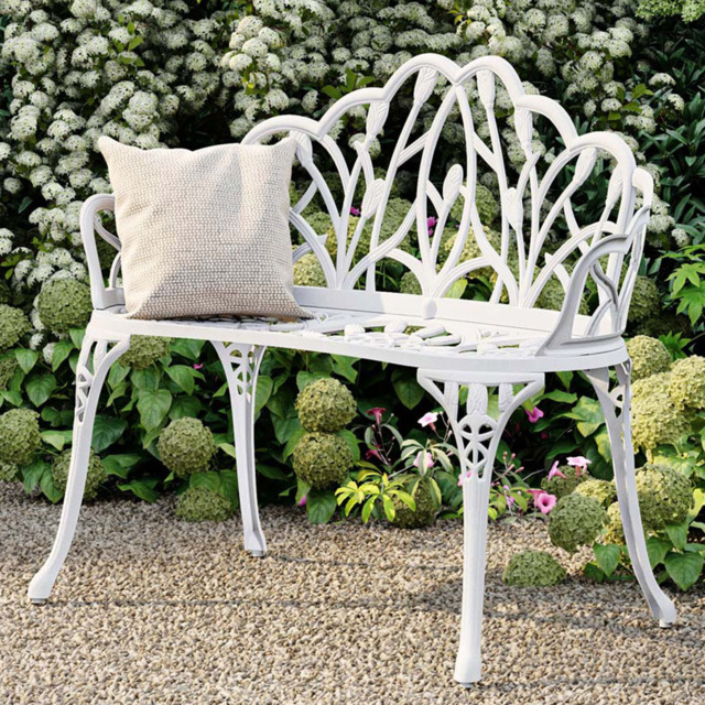 Charles Bentley Cast Aluminium Tulip Bench - Size: 2 Seater - White - Wilko - image 1