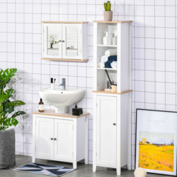 Kleankin White and Brown Wood Effect Storage Mirror Bathroom Cabinet - Size: 56 x 14 x 46cm - Wilko - thumbnail 4