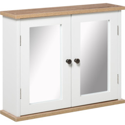 Kleankin White and Brown Wood Effect Storage Mirror Bathroom Cabinet - Size: 56 x 14 x 46cm - Wilko - thumbnail 3