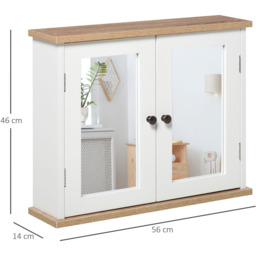 Kleankin White and Brown Wood Effect Storage Mirror Bathroom Cabinet - Size: 56 x 14 x 46cm - Wilko - thumbnail 7