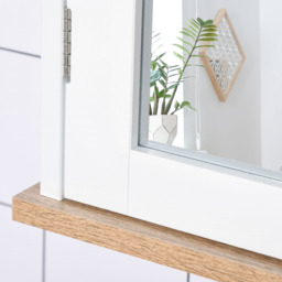 Kleankin White and Brown Wood Effect Storage Mirror Bathroom Cabinet - Size: 56 x 14 x 46cm - Wilko - thumbnail 6