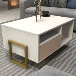 Decorotika Utopie 2 Door 2 Shelf White and Beige Modern Coffee Table - Size: 47 x 90 x 60cm - Multi - Wilko