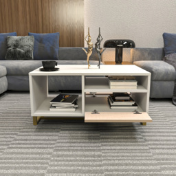 Decorotika Utopie 2 Door 2 Shelf White and Beige Modern Coffee Table - Size: 47 x 90 x 60cm - Multi - Wilko - thumbnail 7