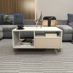 Decorotika Utopie 2 Door 2 Shelf White and Beige Modern Coffee Table - Size: 47 x 90 x 60cm - Multi - Wilko - thumbnail 6