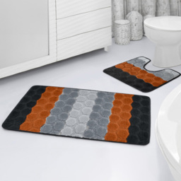 Velosso Hex Stripe Orange Bath Mat Set - Wilko - thumbnail 3