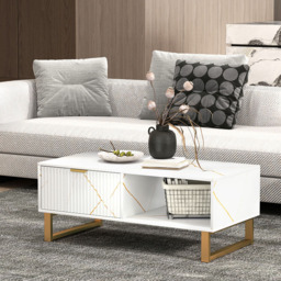 HOMCOM Single Drawer Single Shelf White Coffee Table - Size: 40.0 cm x 50.0 cm x 100.0 cmcm - Wilko - thumbnail 5