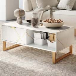HOMCOM Single Drawer Single Shelf White Coffee Table - Size: 40.0 cm x 50.0 cm x 100.0 cmcm - Wilko
