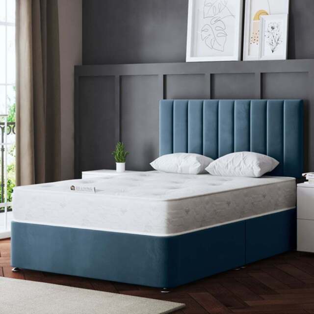 DS Living Amelia Single Blue Upholstered Panel Divan Bed - Wilko - image 1