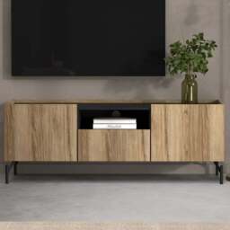 Furniture To Go Kendall 2 Door Single Drawers Oak and Black TV Unit - Size: 41.3 x 147 x 54cm - Multi - Wilko - thumbnail 1