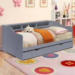 Comfy Living Single Grey Wooden Bed with Trundle and Shelves - Wilko