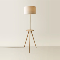 ValueLights Desmond Side Table Wood Tripod LED Floor Lamp with Bulb - Size: 150 x 45 x 45cm - Cream - Wilko - thumbnail 5