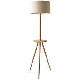 ValueLights Desmond Side Table Wood Tripod LED Floor Lamp with Bulb - Size: 150 x 45 x 45cm - Cream - Wilko