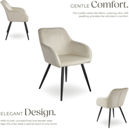 tectake Marilyn Set of 4 Cream and Black Velvet Look Padded Dining Chairs - Wilko - thumbnail 4