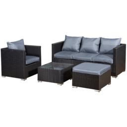 Oseasons Acorn 5 Seater Black Rattan Lounge Sofa Set - Wilko - thumbnail 1