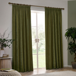 Yard Heavy Olive Chenille Velvet Pencil Pleat Curtains 168 x 229cm - Size: W 168 x D 229cm - Green - Wilko - thumbnail 7