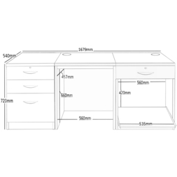 R White Cabinets 4 Drawer Dark Brown Set-08 Desk with Printer Shelf - Size: 72.8 x 167.9 x 54cm - Wilko - thumbnail 6